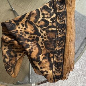 Alexander McQueen Leopard Print Scarf with Skull Design